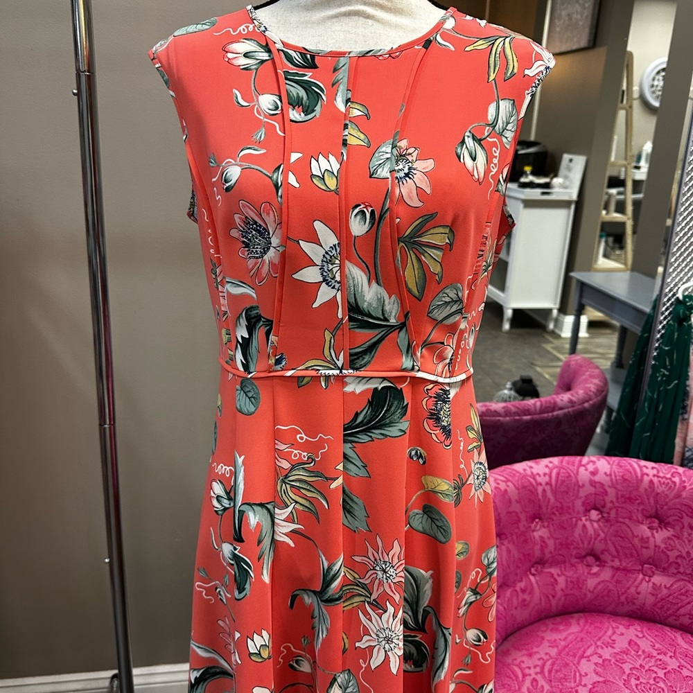 Ann Taylor Orange Red Sleeveless Midi Sundress